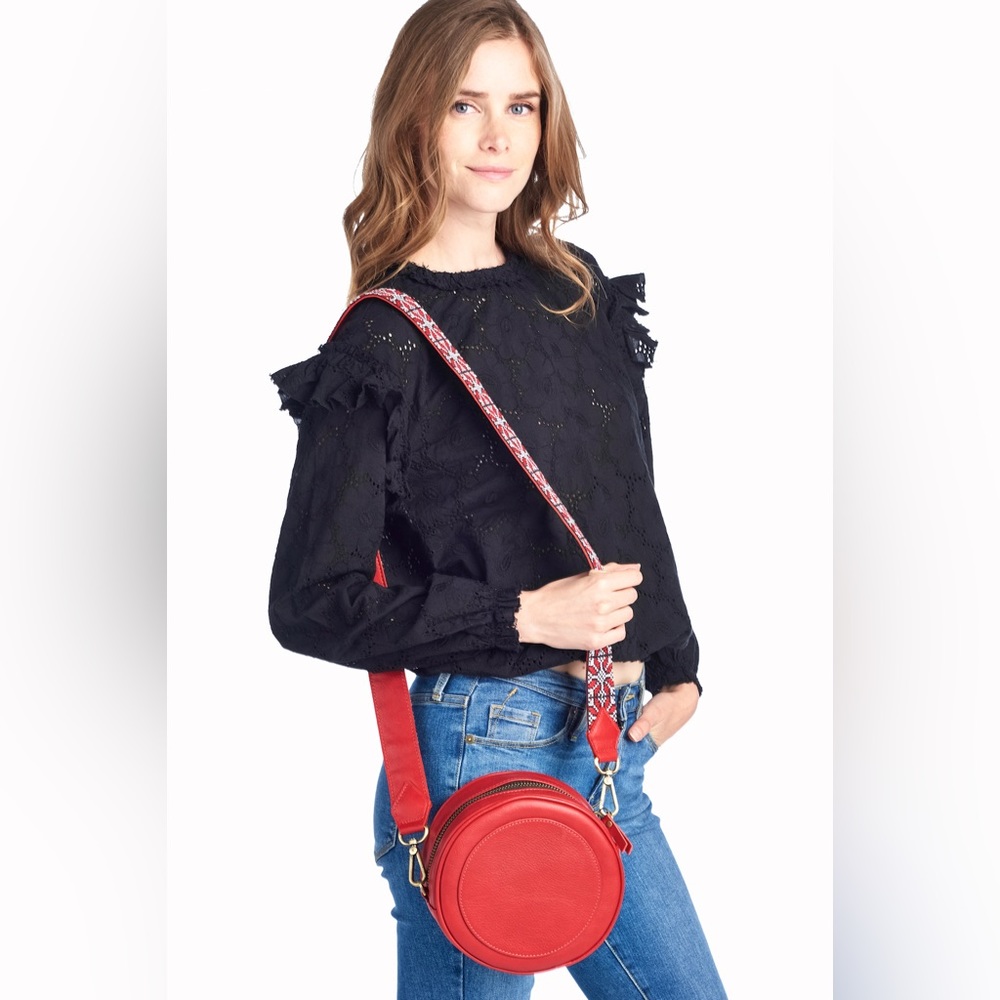 NWT Red leather bag with Palestinian embroidery strap nwt